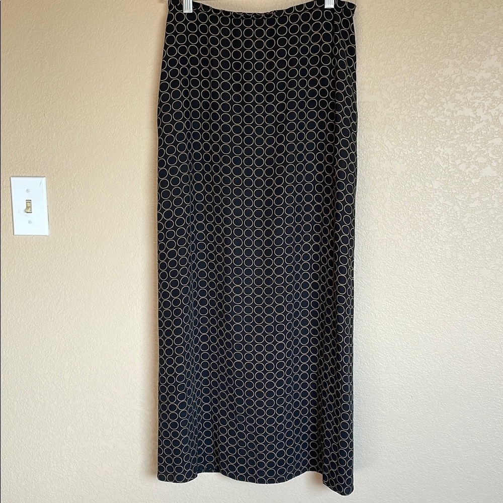Josephine Chaus Elegant Black Circle Pattern Maxi Slim Long Lean Skirt, Size 8